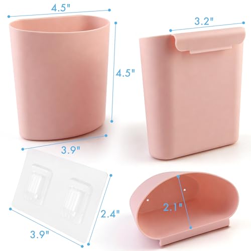 4 Pack Wall Caddy Pen Holders, Adhesive Wall Mount Hanging Bins Cups (Pink) - color: Pink