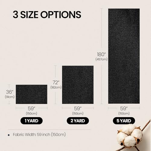 Wildarms 100% Cotton Canvas Fabric by The Yard - 59" Wide 12oz(per Linear Yard) Medium-Heavy Duck Canvas for Sewing DIY, Tote Bags, Upholstery & Embroidery (Black, 1-Yard Pre-Cut Piece) - color: Black, size: 1-Yard Pre-Cut (Non-Continuous)