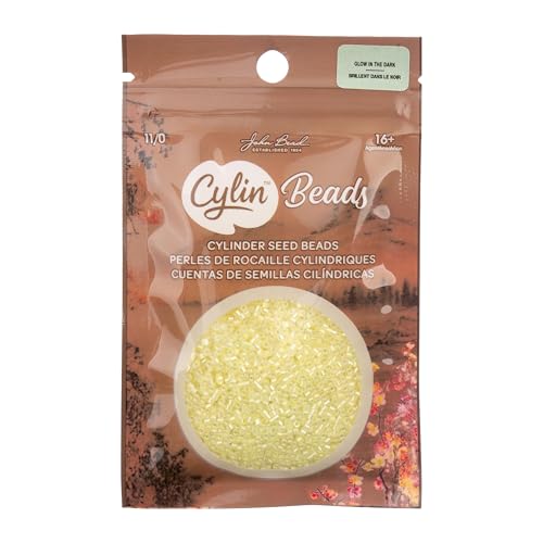 John Bead 25g Cylin Beads Yellow Glow in Dark AB 11/0 Glass Cylindrical Seed Beads for Jewelry Bracelets Necklaces Earrings Making Embroidery - color: Yellow Glow in Dark AB