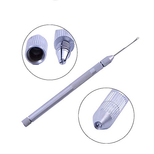 Hair Extension Tools 3 Different Size Knitting Hook Needles+ 1 Holder +1 Pulling Needle Loop Threader Aluminum Ventilating Holder and Needles Kit (Silver)