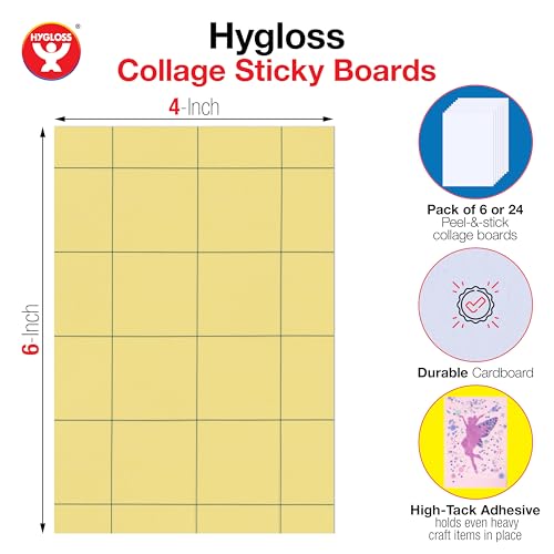 Hygloss Sticky Collage Boards - 24 Pack 4"x6" Self Stick Collage Boards for Kids - Peel & Stick Mounting Boards for Art Projects, School Crafts, Classrooms, and DIY Displays - size: 24-Pcs, style: Rectangle 4" x 6"