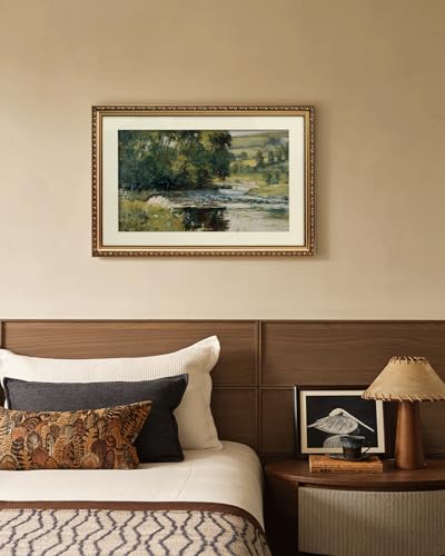 ARPEOTCY Vintage Gold Framed Large Wall Art, Nature Streamside Retro Paintings, Landscape Canvas Prints Artwork with Antique Frame, Victorian Wall Picture Decor for Gallery Living Room 16x24 inch - color: Streamside, size: 24"L x 16"W