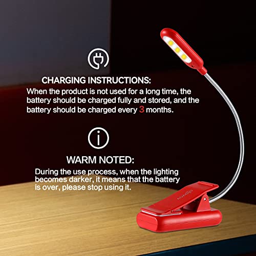 VAVOFO Rechargeable Book Light for Reading in Bed Kids, 7 LED Reading Light with 9-Level Warm Cool White Daylight, Eye Care Lamp with Power Indicator for Bookworms (Red) - color: Red