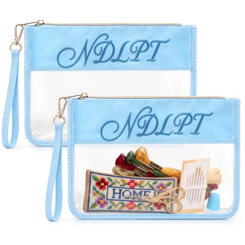 Sabary 2 Pack Needlepoint Project Bags, Sewing Project Bag 12 * 8.8 Inch "ndlpt" Embroidery Storage Organizer with Zipper, Craft Bags for Quilting Crochet Cross Stitch Knitting Embroidery (Blue) - color: Blue