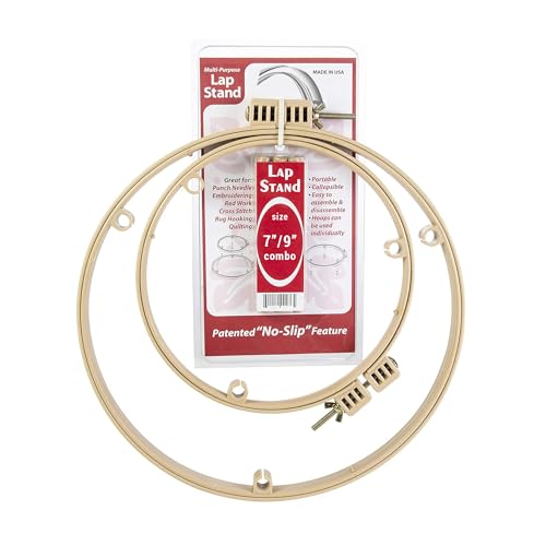 Morgan Combo Hoop Lap Stand | Bundle of 7 & 9 and 7 & 10 Inches No-Slip Embroidery Circle Frame | Portable Design for Sewing Crafters Punch Needle Cross Stitch Needlepoint Arts & Craft | Made in USA - size: 7-9 and 7-10