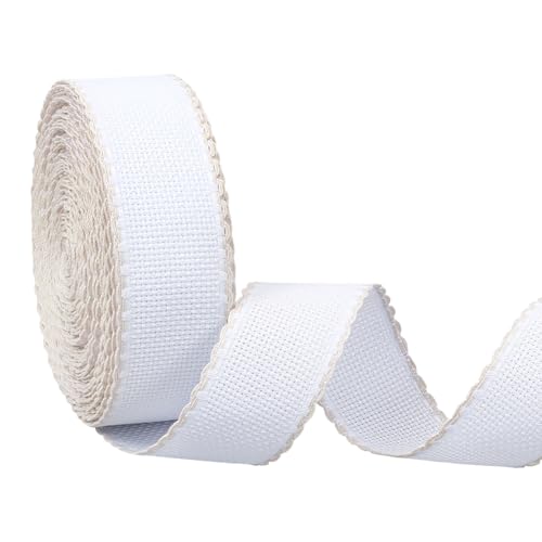 BENECREAT 14.8yd x 1.4in Aida Band with Antique White Edge, Cross Stitch Fabric for Embroidery Needlework Bookmark DIY Crafts, 0.7mm Thick - color: Antique White Edge