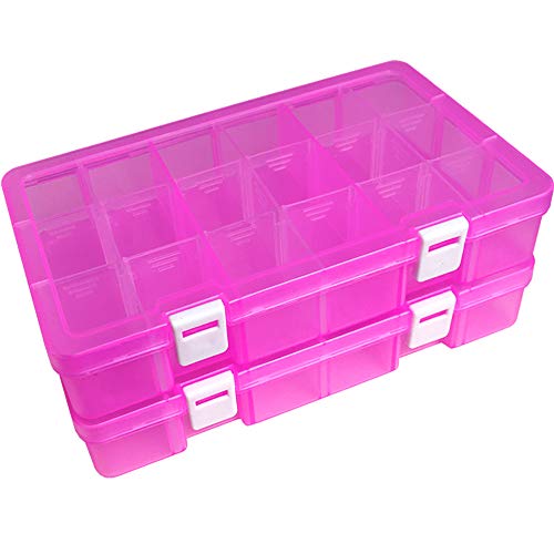 DUOFIRE Plastic Organizer Storage Box, Adjustable Divider 18 Grids,Pink x 2 - color: Pink, size: 18Grid-2pcs