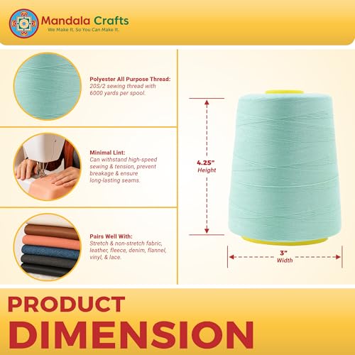 Mandala Crafts 20S/2 Mint Polyester 4 Pack of Serger Threads Cones - color: Mint, size: Pack of 4 20S/2 24000 YDs
