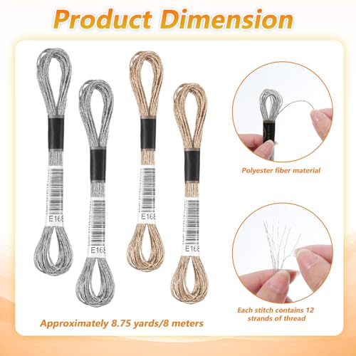 6 Skeins Metallic Embroidery Floss, Silver and Light Gold Metallic Thread for Embroidery, Friendship Bracelet String Cross Stitch Thread, Polyester Craft Yarn for Hand Embroiderys String Art DIY