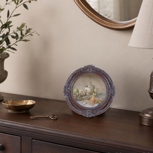 Vintage Picture Frames 3x3 Ornate Distressed Brown Antique Pictue Frames with Real Glass Cover for Wall & Tabletop Display Victorian Home Decor Gallery Wall Decor,Round - color: Distressed Brown, size: 3X3