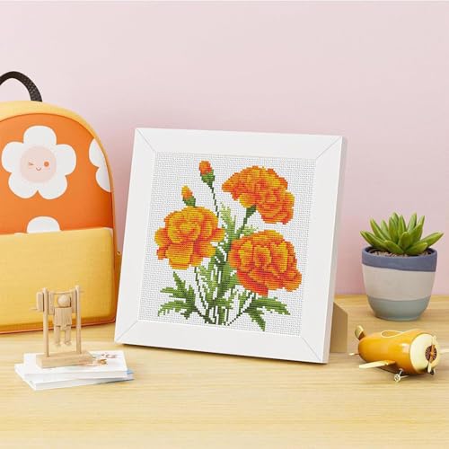 Marigold Stamped Cross Stitch Kits for Adult Beginner with Wooden Frame - color: Marigold Cross Stitch with Framed