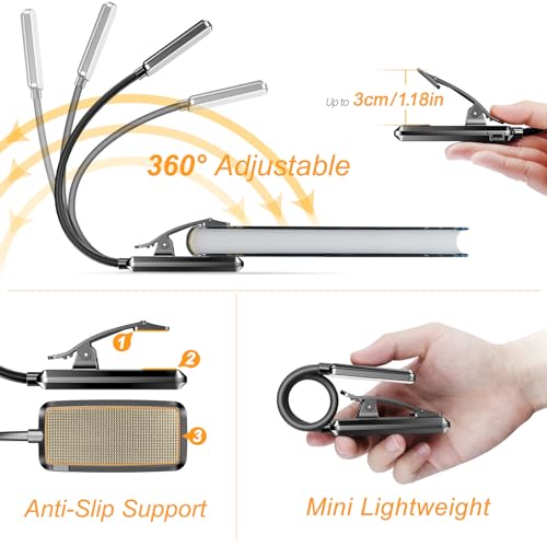 Gritin 9 LED Rechargeable Book Light for Reading in Bed - color: ‎Black