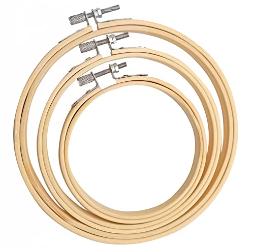 Cldamecy 3 Pieces Embroidery Hoops 4/5/6 inch,Round Bamboo Adjustable Frame Circle Ring Hoops for Embroidery,Cross Stitch,Ornament and Art Craft Sewing - style: 4/5/6 Inch