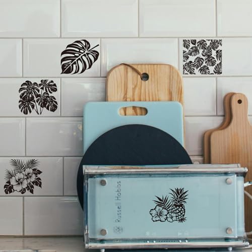 GLOBLELAND 18 Sheets Plants Leaves Rub on Transfer 3.9x3.6inch Flowers Home Decals Birds Cup Transfer Decals for Furniture Vase Glass Decorations Art Crafts Decorations - style: Plants Leaves