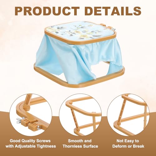 PATIKIL 7.1" x 6.7" Square Embroidery Hoop Stand, Adjustable ABS Plastic Cross Stitch Stand Hands-Free 2-Tier Embroidery Hoop Holder Punch Needle Frame for Sewing Arts Needlework, Khaki - color: Khaki, size: 7.1" x 6.7"