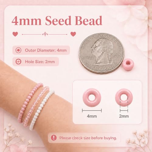 Redtwo 4mm Glass Beads for Jewelry Making, 24 Colors Bracelet Making Kit - size: 4mm
