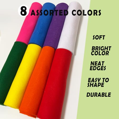 Rainbow 8 Assorted Soft Felt Sheets Fabric, Each 8'' x 36'' 1.6mm Thick - color: Rainbow Series