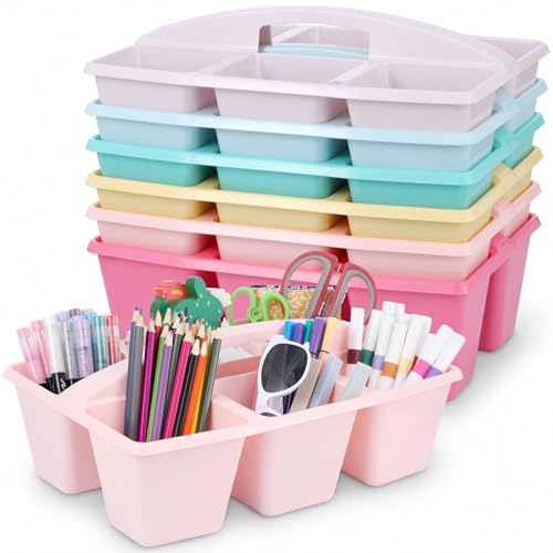 6 Pack Classroom Caddy with Handle, 6 Compartment (Pink Purple) - color: Pink Purple