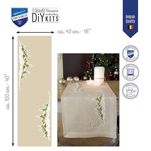 Vervaco Embroidery Christmas Embroidery Kits Cross Stitch Table Runner DIY Set, Tablecloth to Embroider with Image on Cotton and Embroidery Thread, 16 x 40 Inches, Snow Village - color: Multicolor