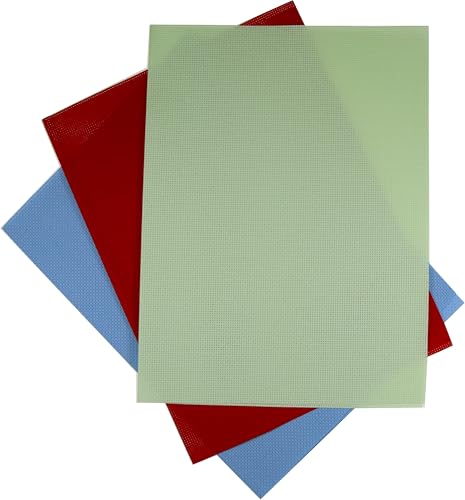 KCS 3 pc of 12" x 18" 14CT Counted Cotton Aida Cloth Cross Stitch Fabric (Light Blue+Light Green+Red) - color: Light Blue+light Green+red