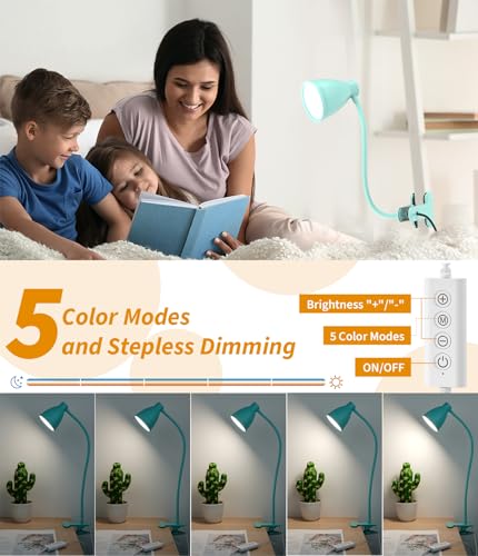 BOHON Desk Lamp with Clamp, Clip on Light, 5 Color 10 Brightness, Teal - color: Teal