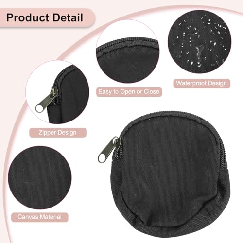 uxcell Mini Canvas Coin Purse Pouch, 3.9" Blank Round Mini Coin Wallet Small Change Purses Portable Organizer Bags with Zipper for Women Men Home DIY, Black - color: Black