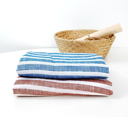 100% Linen Fabric – Lightweight Prewashed – Horizontal Stripe Patterns – Precut Style – Soft & Breathable – 52” Width – by The Linen Lab (Red 6808, 1 Yard pre Cut) - color: Red 6808, size: 1 yard pre cut