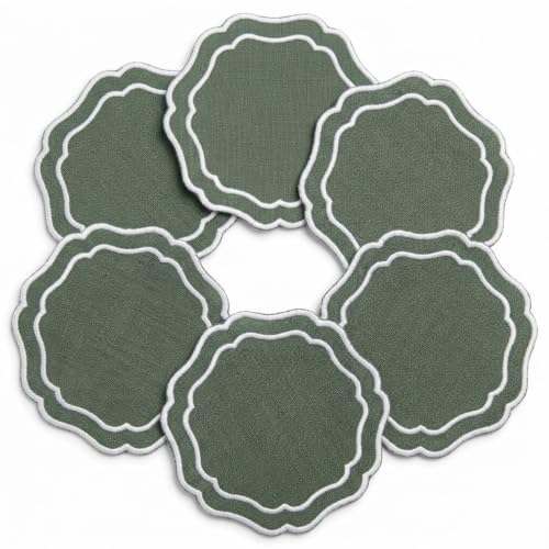 Linen Coasters for Drinks Set of 6, Sage - color: 1117 - Sage, size: 6 inches
