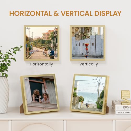 7x7 Aluminum Metal Picture Frame,Tempered Glass Gold Photo Frame 7x7 for Family Photo,Posters,Art,Document to Wall Mount Horizontally or Vertically - size: 7x7