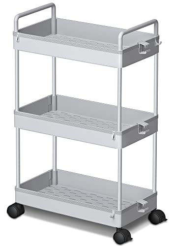 Ronlap 3 Tier Slim Rolling Storage Cart with Wheels Utility Organizer, Grey - color: Gray