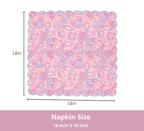 PurpleEssences Scalloped Cloth Napkins 18x18 in - BlushPink Edge Light Blue - color: Blush Pink Edges - Light Blue