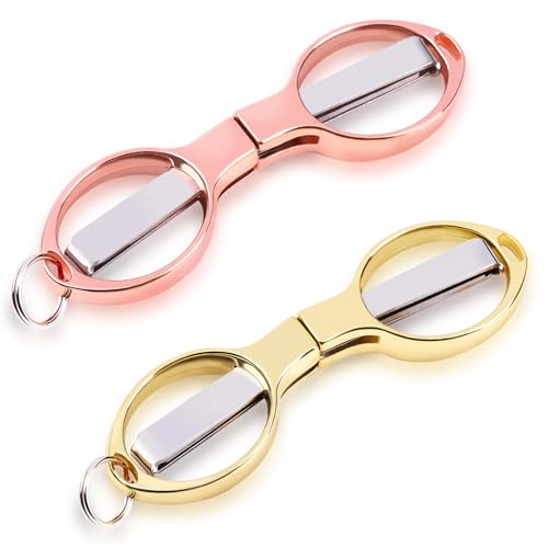 2PCS Folding Scissors, Portable Travel Scissor, Gift for Men Glasses Shaped Mini Shear Telescopic Cutter, Anti Rust Stainless Steel Scissors for Fishing Sewing Home Office (Rose Gold, Gold) - color: Rose Gold, Gold