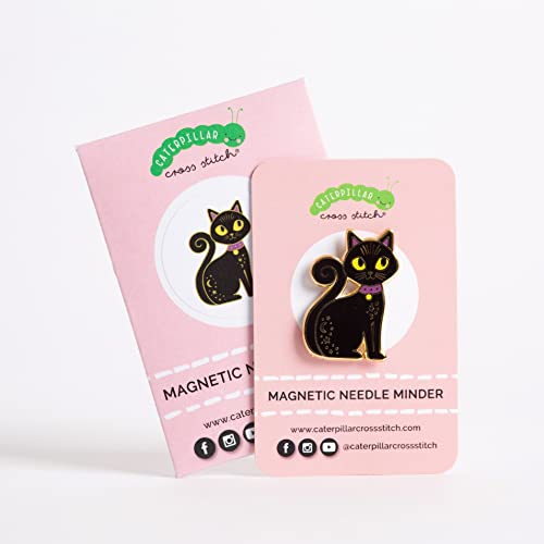 Caterpillar Cross Stitch Needle Minder - Black Cat for Cross Stitch, Sewing, Embroidery, Needlework Supplies and Accessories, Enamel and Magnetic