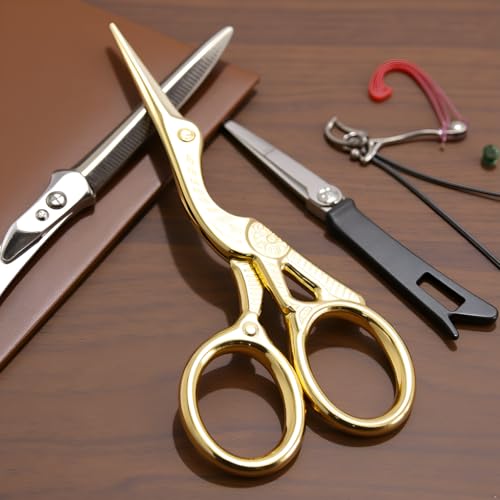 2PCS Gold Vintage Stork Sewing Scissors, Premium Stainless Steel Sharp Embroidery Shears, Lightweight Tailor Scissors for Craft, Art, DIY & Daily Use