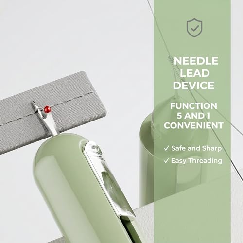 5-in-1 Automatic Needle Threader Kit, Hand Sewing Tool with Seam Ripper, Magnetic Needle Minder, Thimble & 8 Large-Eye Needles – Portable Sewing Supplies for Embroidery, Cross Stitch, Repairs, Travel - color: green