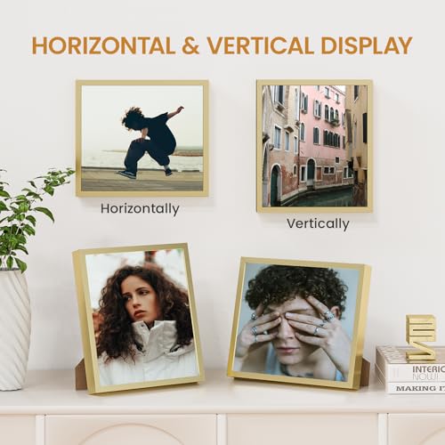 7x8 Aluminum Metal Picture Frame,Tempered Glass Gold Photo Frame 7x8 for Family Photo,Posters,Art,Document to Wall Mount Horizontally or Vertically - size: 7x8
