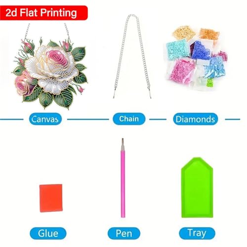 ZeeLionArt Hanging Diamonds Art kit for Adult,Roses Pendant Diamonds Painting Art Kit,7.8x7.5inch Acrylic Diamonds Painting Board Kit Ornament, Special Crystal Diamond Hanging Ornament - color: DP02624