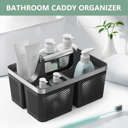 BYUNER 2Pack Shower Caddy Dorm: Portable Bathroom Caddy Organizer with Handle, Plastic Hard Shower Basket Storage Tote for Toiletry, Drainage, College Dorm Room Essentials, Black - color: 2 Pack Black/Silver