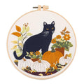 IUHUI Embroidery Kit for Beginners Adults - Black Cat and Pumpkin Themed Halloween Easy Patterns, DIY Hand Stitching Embroidery Set with Hoop (Black Cat Autumn Flower) - color: Black Cat Autumn Flower