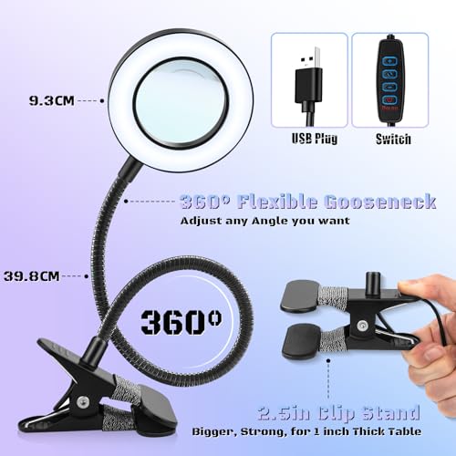 10X Magnifying Glass with Light Clip on Mganifier with 48 LED Lights