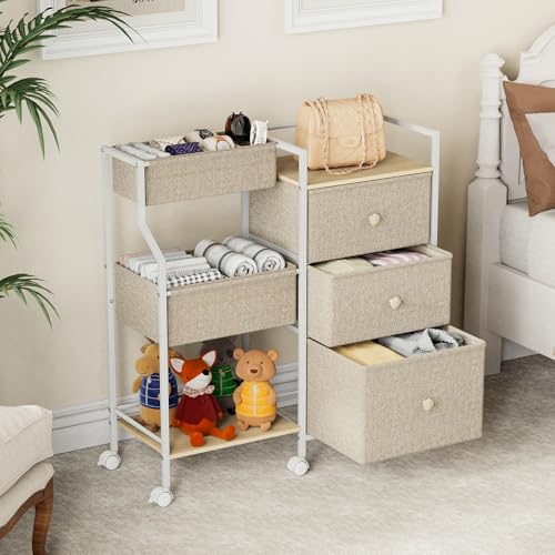 Modanais Baby Diaper Caddy Organizer Rolling Cart with Drawers, Off White - color: Off White