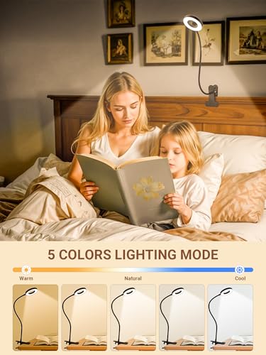 Clip on Lamp,5 Colors+10 Brightness Memory LED Desk Lamp with Clamp Light - color: Black.