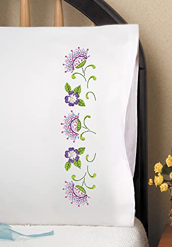 Design Works Crafts Jacobean Stamped for Embroidery Pillowcases, Queen