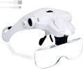 Hands Free Headband Magnifying Glass, USB Charging Head Magnifier with LED Light Jewelry Craft Watch Hobby 5 Lenses 1.0X 1.5X 2.0X 2.5X 3.5X (Upgraded Version) - color: White Head Magnifying Glass