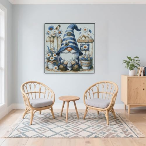Flower Gnome Stamped Cross Stitch Kits Gnome Cross Stitch Patterns, Dimensions Cross Stitch Kits Embroidery Kit Arts and Crafts for Beginners 13.7x13.7 inches - color: D062A