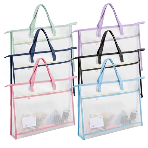 DOPENSPI 6 Pcs Project Bag for Quilting, 17.7×13.4 Inch Large Capacity Thick Clear Mesh Pouches Sewing Bags with Zipper Handles for Tote Bag File Carrying Storage Charts and Material