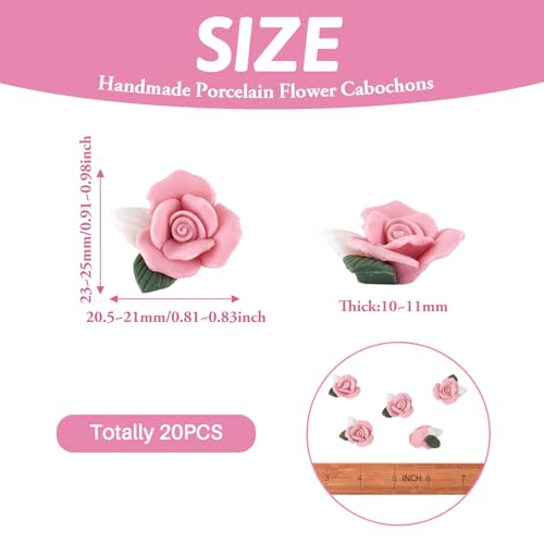 Beadthoven 20-Piece Flatback Pink Rose Handmade Porcelain Cabochons Flower Charms China Clay Beads Charms Jewelry Embellishment Supplies for Gluing DIY Jewelry Making Finding Supplies Stud Earring - color: 0Pink Clay Rose#23~25mm