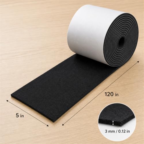 Felt Furniture Pads, Self Adhesive Felt Sheets Roll, Cuttable Felt Pads for Furniture Legs, Heavy Duty Furniture Pads for Hardwood Floors, Chair Wall Protector, Black, 120 x 5 x 0.12 Inch - color: Black, size: 5" x 120"