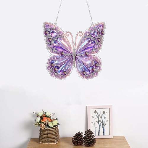 ARPADAMO Hanging Diamonds Art kit for Adult,DIY Butterfly Pendant Diamonds Painting Art Kit, 7.8x7.8 inch Acrylic Diamonds Painting Board Kit Ornament, Special Crystal Diamond Hanging Ornament - color: DP02311