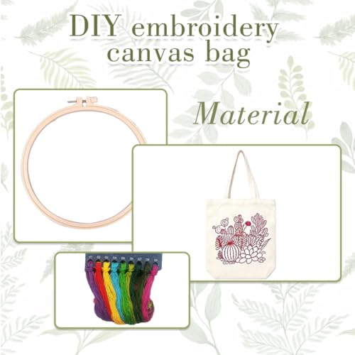 Canvas Tote Bag Embroidery Kit, Embroidery Kits for Beginners, Arts and DIY Crafts Embroidery Starter kit, Include Stamped Embroidery Bag, Threads, Embroidery Tools (Beige Bag with Dragonfly 2) - color: Beige Bag with Dragonfly 2